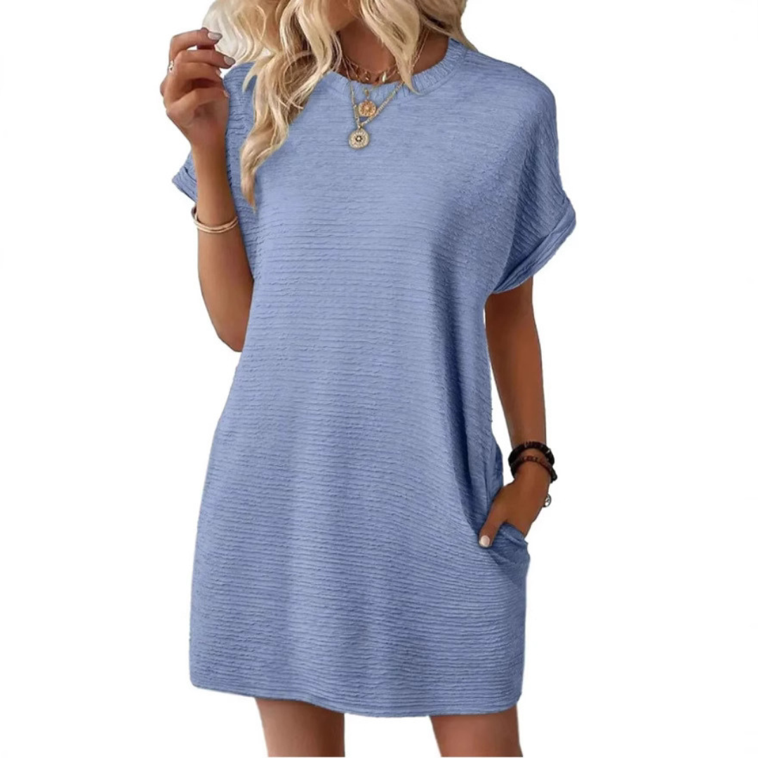 Evasha | Minimalist Round Neck Dress
