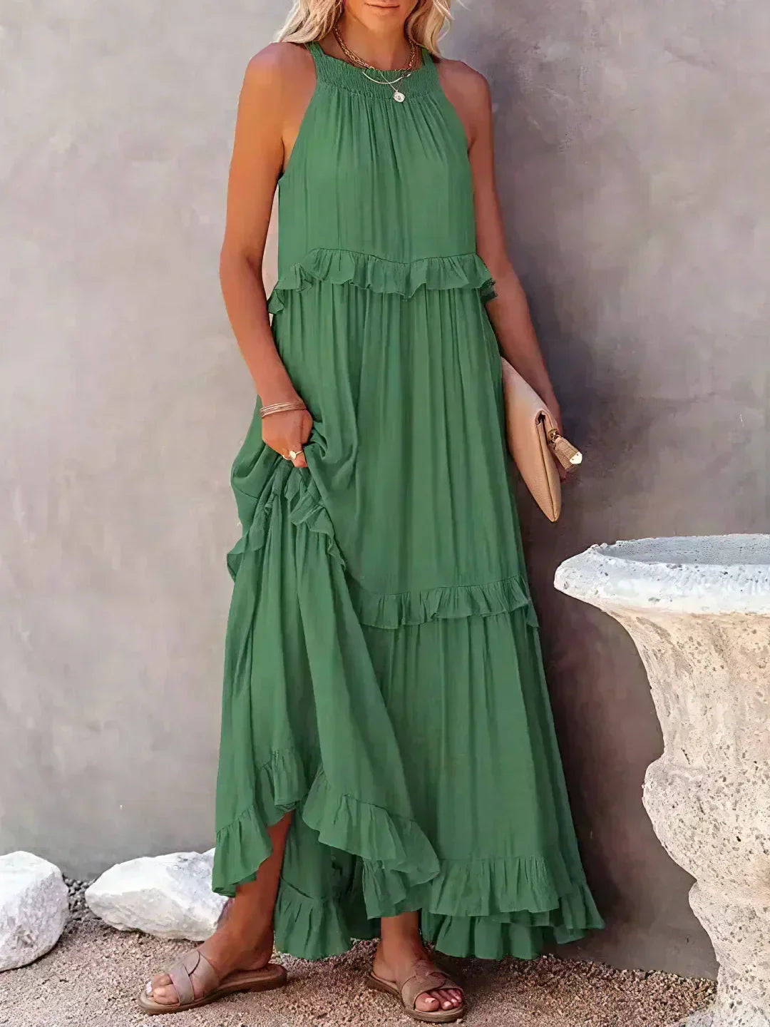 Robyn | Halter Ruffle Maxi Dress