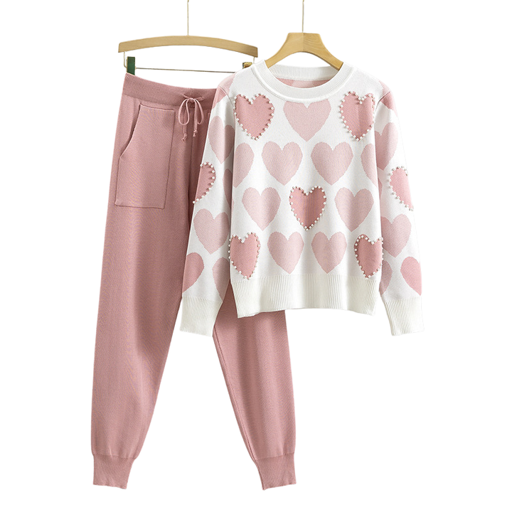 EDNA | Chic Heart Pattern Knit Two-Piece Set