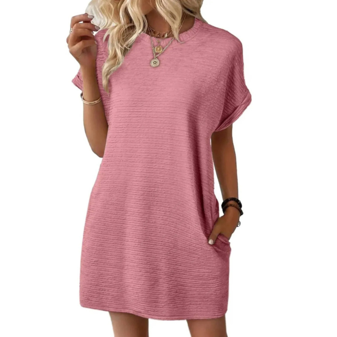 Evasha | Minimalist Round Neck Dress