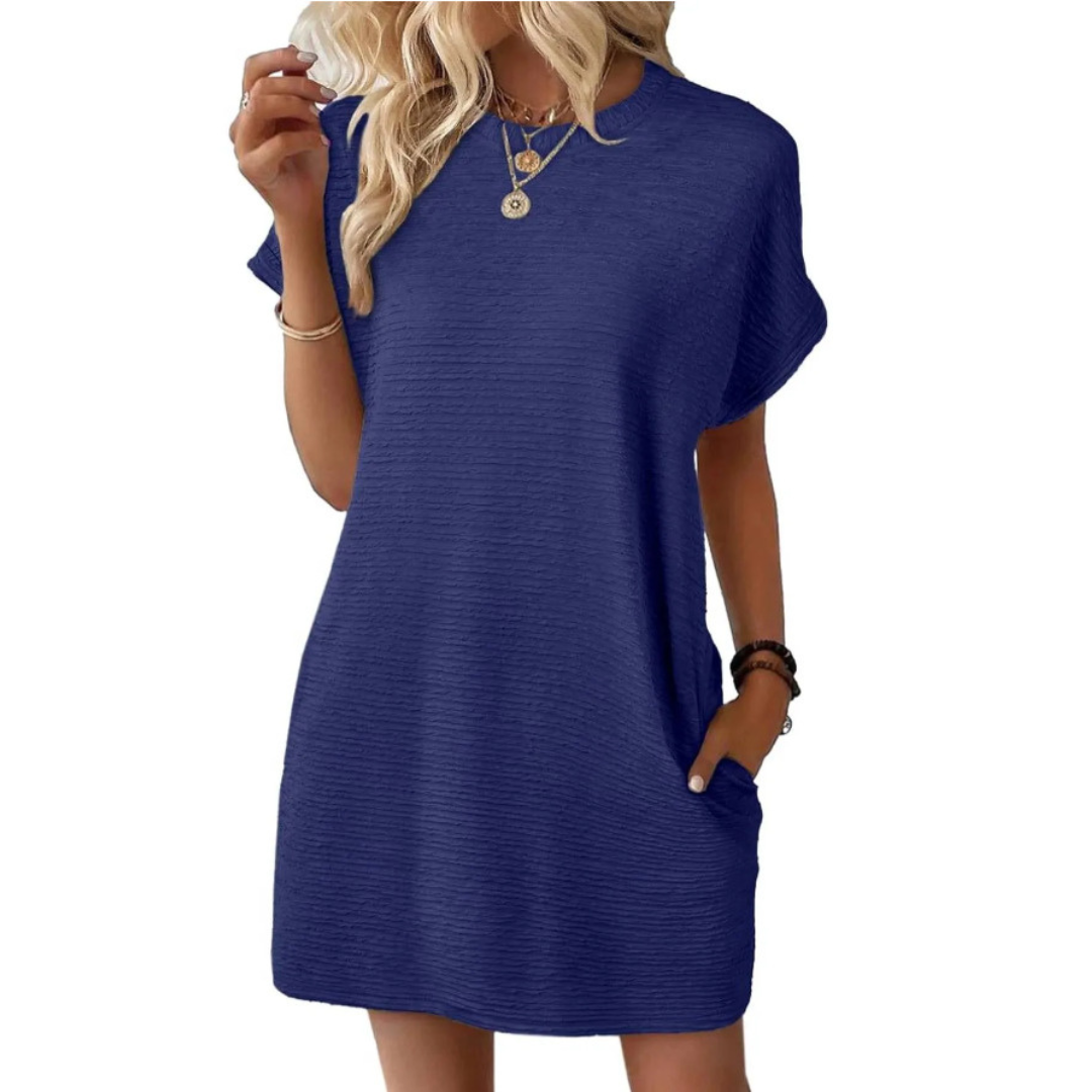 Evasha | Minimalist Round Neck Dress