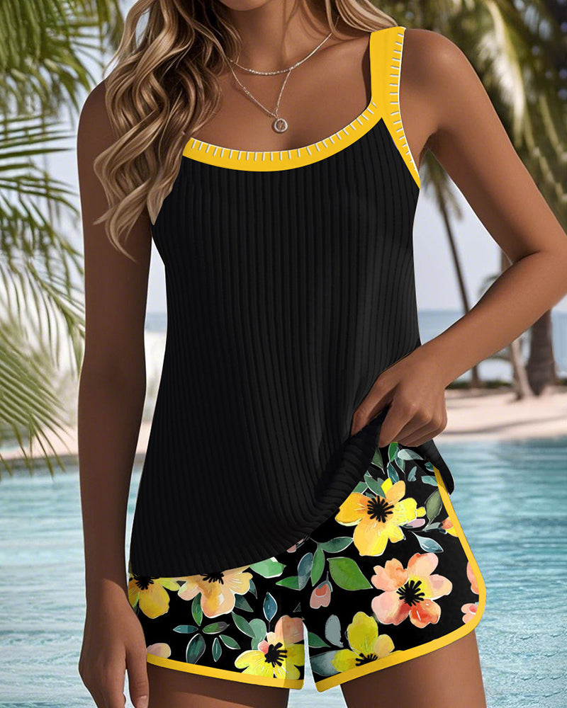 Maren | Swimsuit Tank Top with Floral Boxer Set