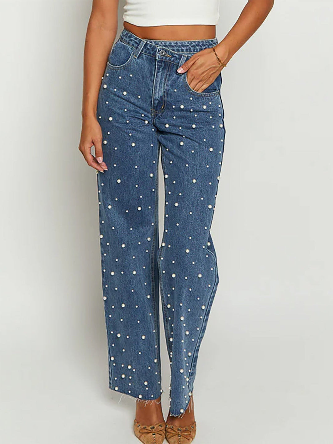 Detailed Mid-Waist Jeans