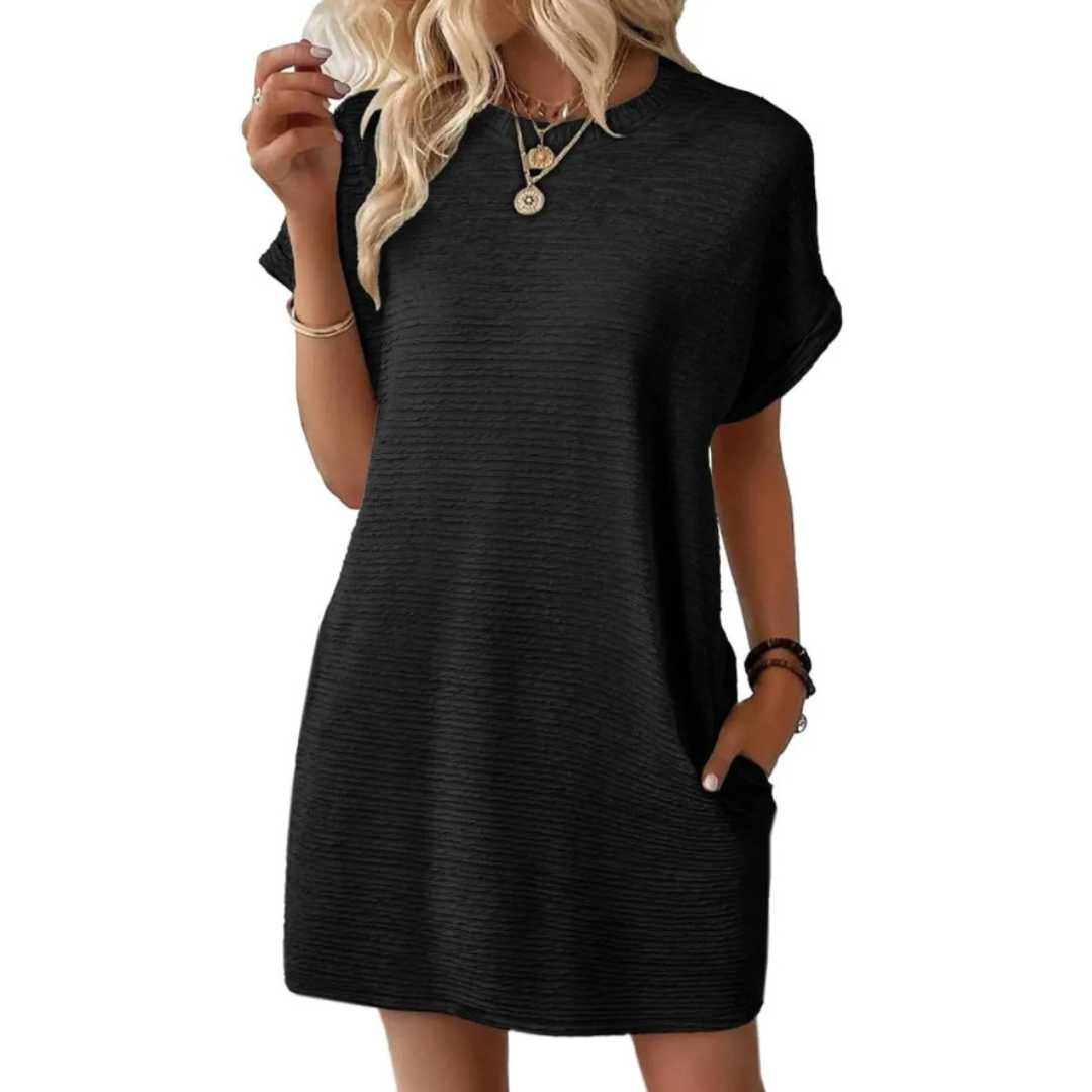 Evasha | Minimalist Round Neck Dress