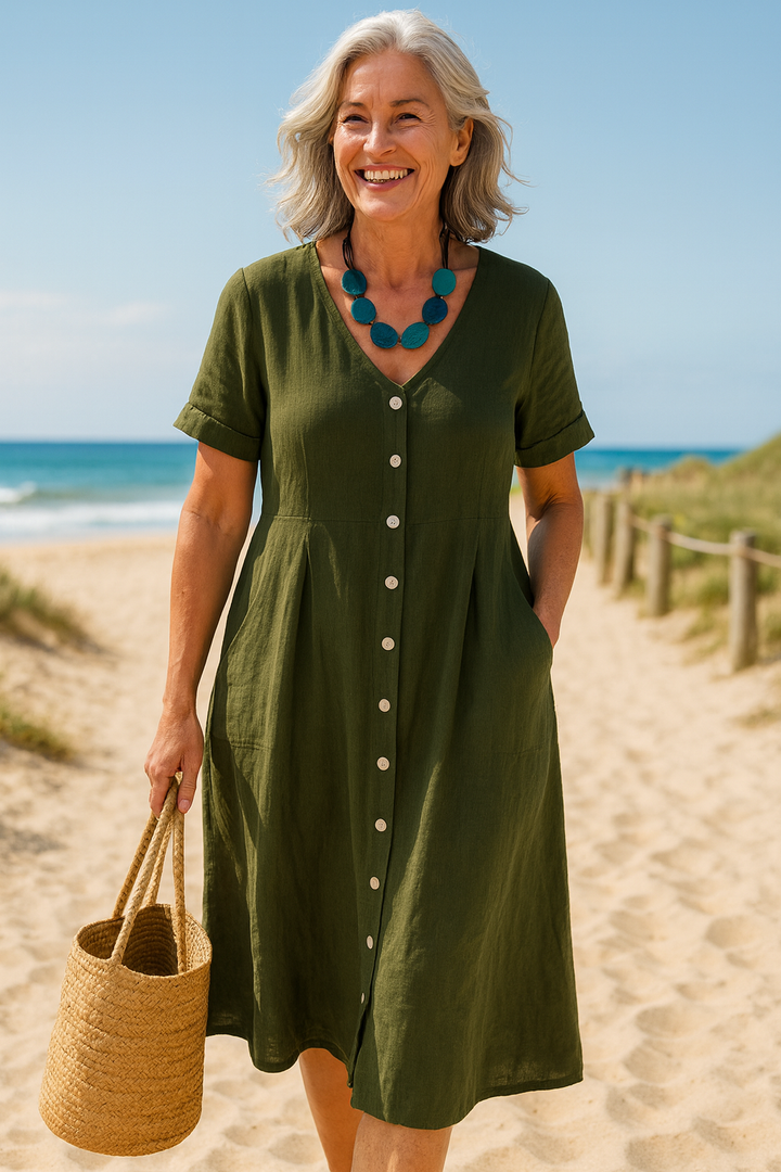 Anna | Cotton–Linen Midi Dress