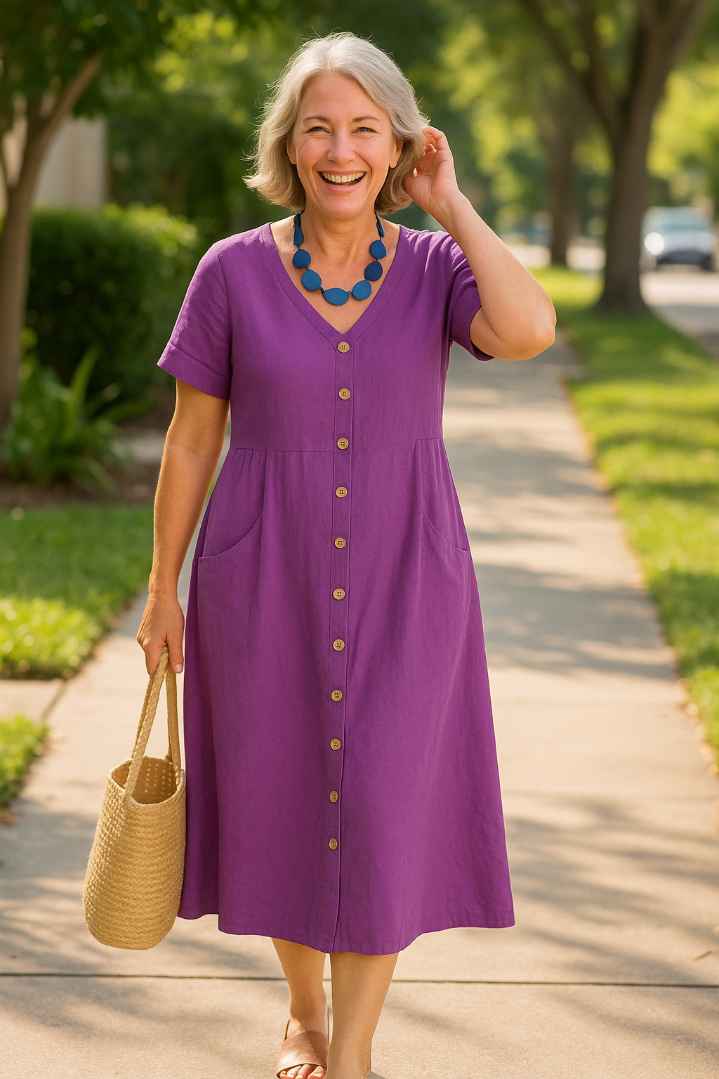 Anna | Cotton–Linen Midi Dress