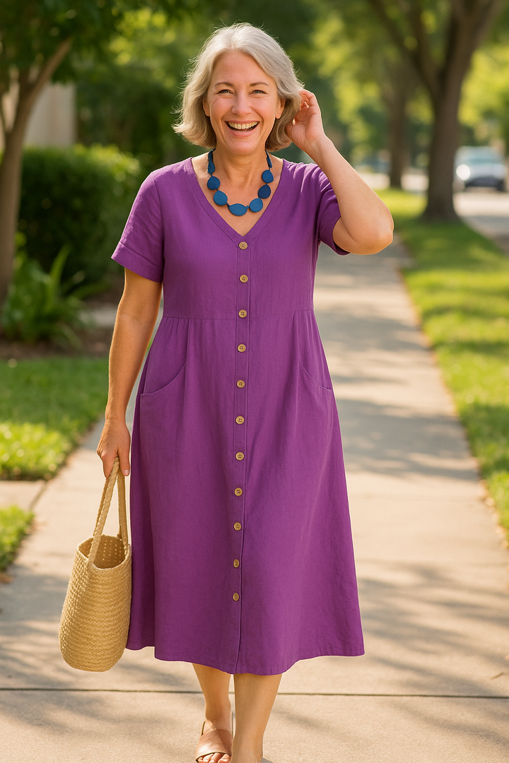 Anna | Cotton–Linen Midi Dress