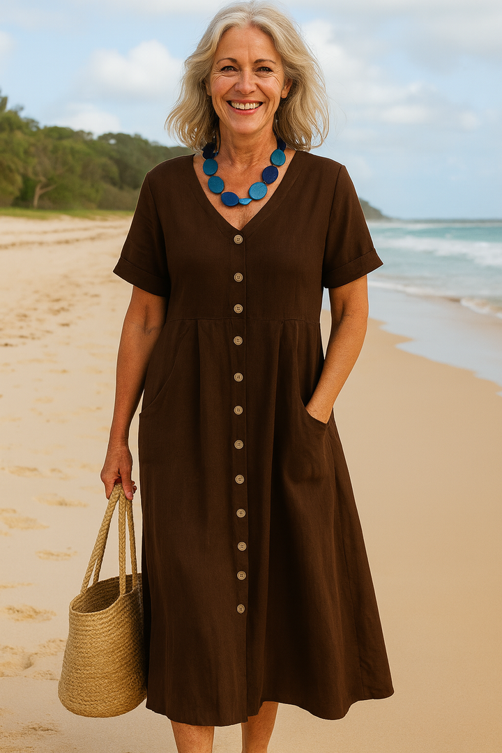 Anna | Cotton–Linen Midi Dress