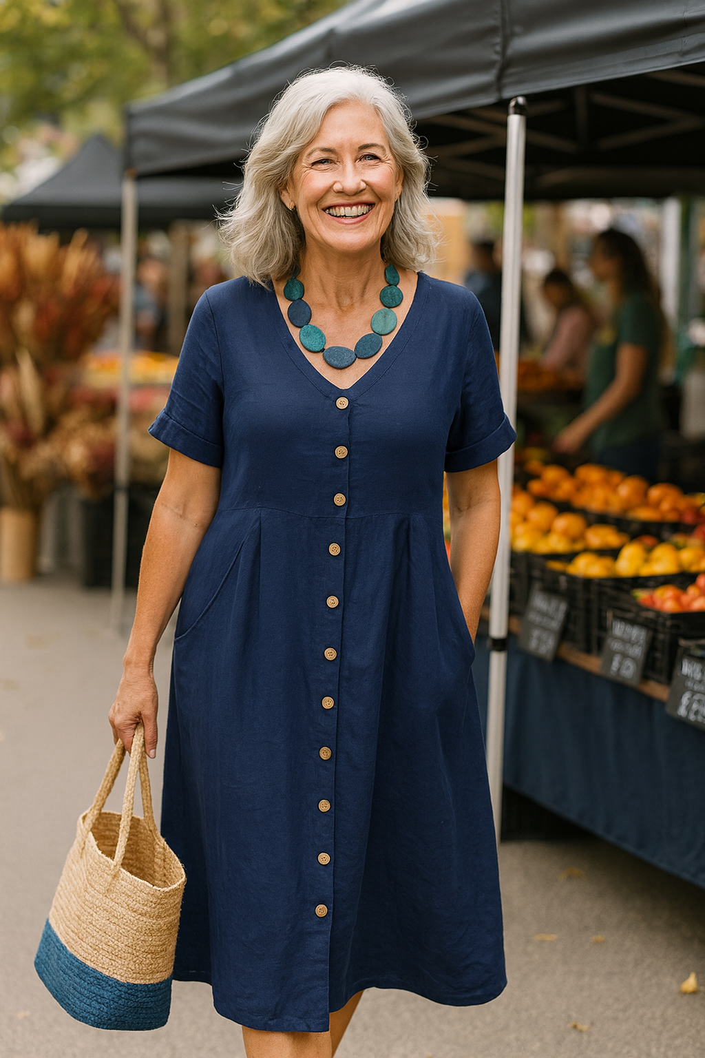 Anna | Cotton–Linen Midi Dress