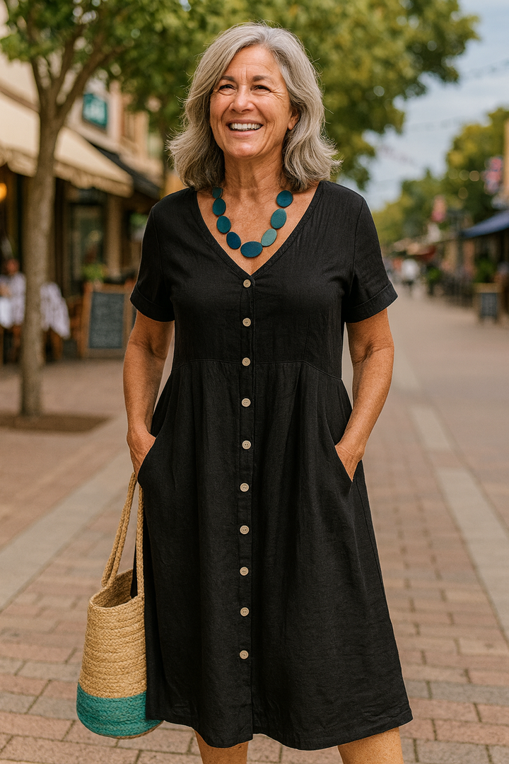 Anna | Cotton–Linen Midi Dress