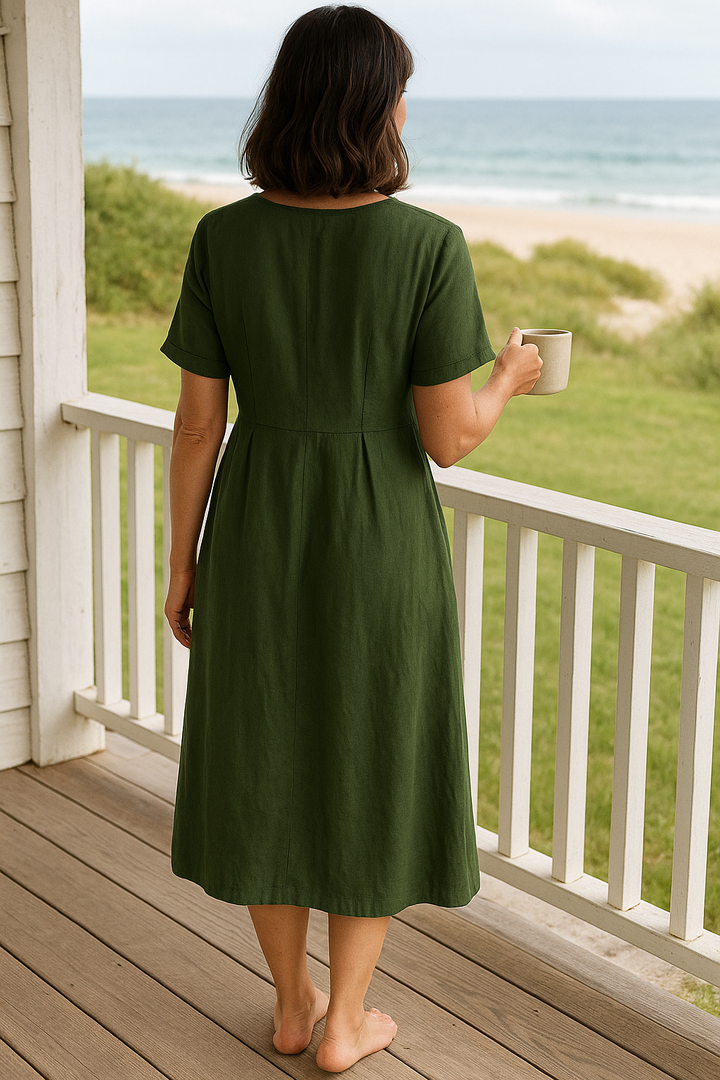 Anna | Cotton–Linen Midi Dress