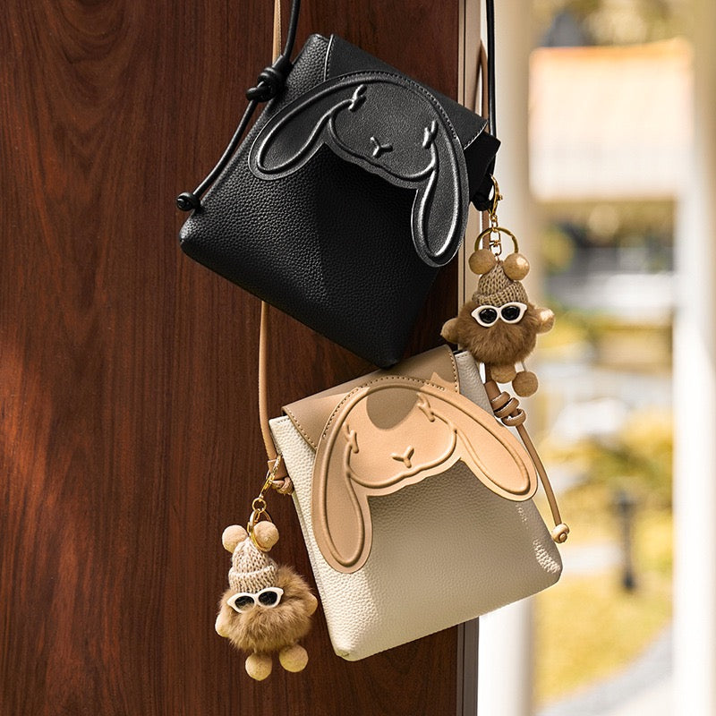 Rabbit Genuine Leather Mini Crossbody Phone Bag