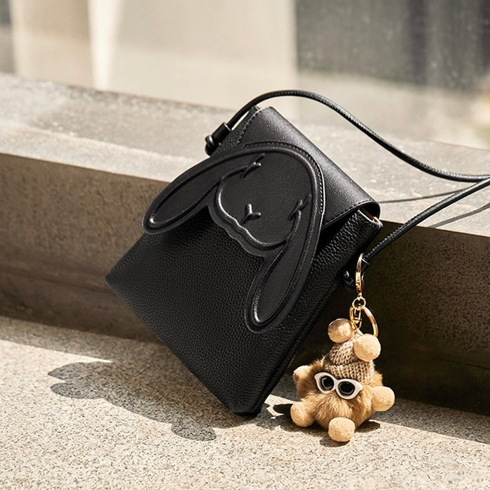 Rabbit Genuine Leather Mini Crossbody Phone Bag