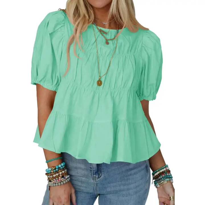HELEN | Puff Sleeve Pleated Babydoll Blouse