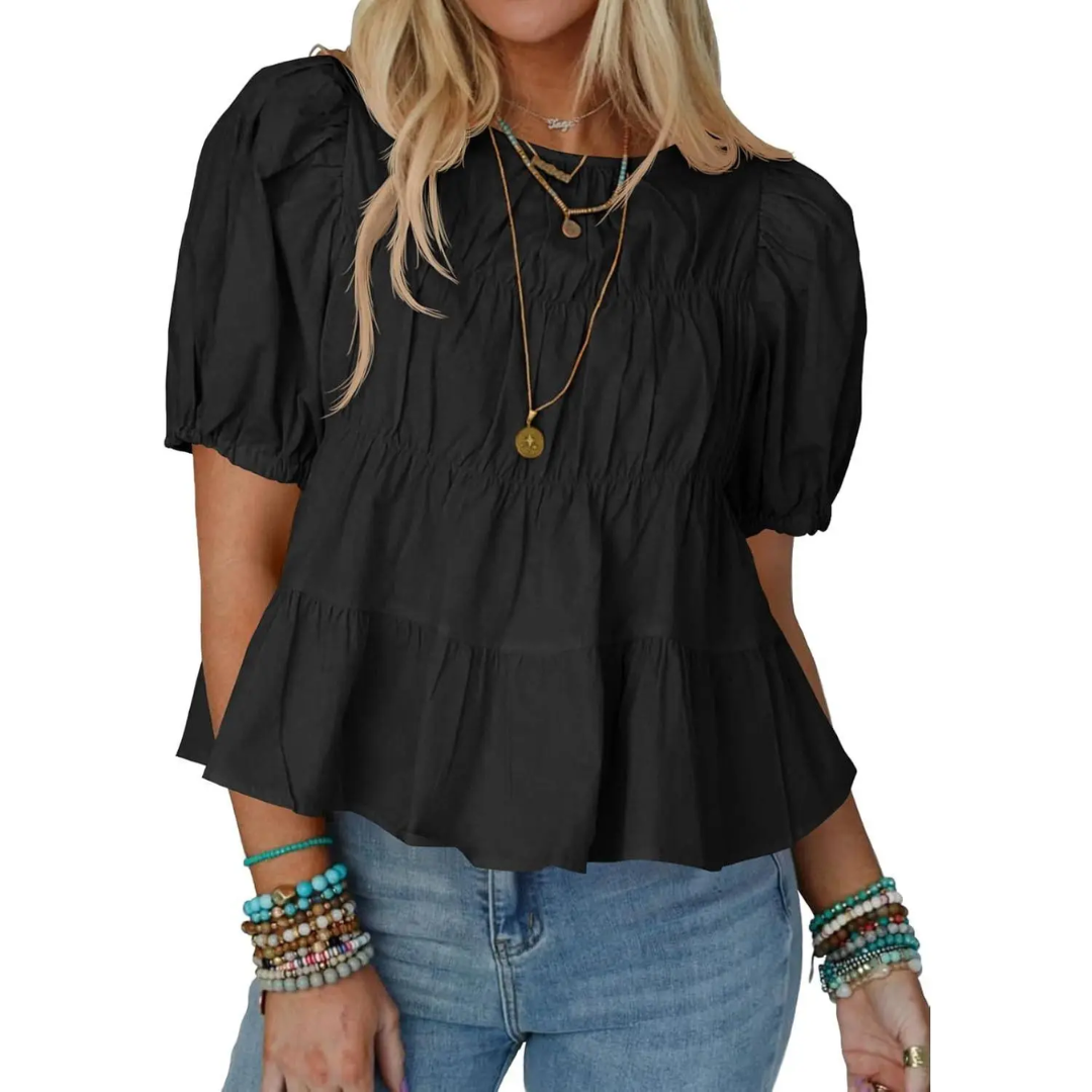 HELEN | Puff Sleeve Pleated Babydoll Blouse