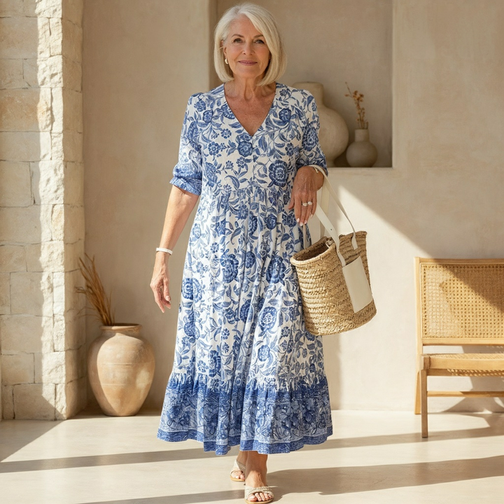 Noor | Elegant Floral Dress with V-Neck