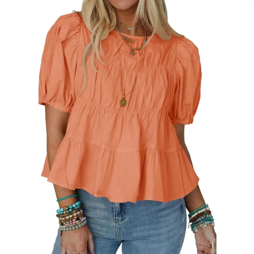 HELEN | Puff Sleeve Pleated Babydoll Blouse