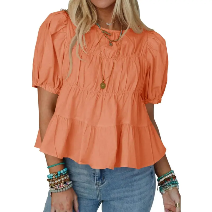 HELEN | Puff Sleeve Pleated Babydoll Blouse