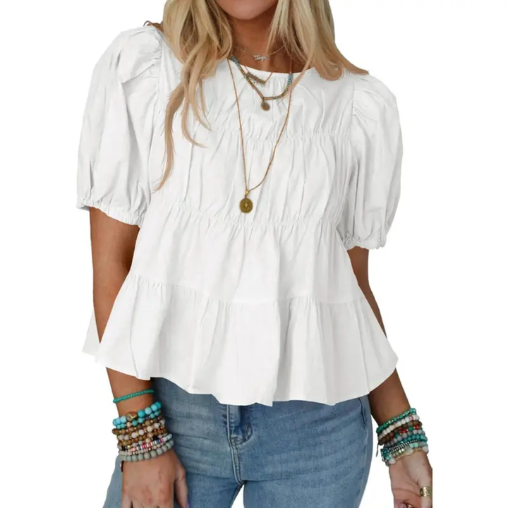 HELEN | Puff Sleeve Pleated Babydoll Blouse